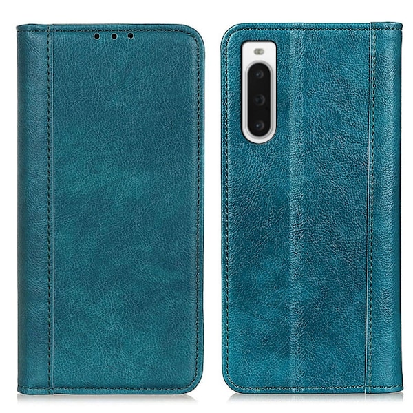 Äkta läder Sony Xperia 10 V fodral med magnetisk stängning Grön
