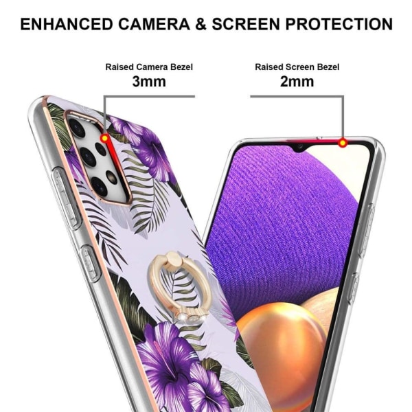 Marble Mønstret Cover med Ring Holder til Samsung Galaxy M32 5G / A32 5g - Lilla Blomster Purple