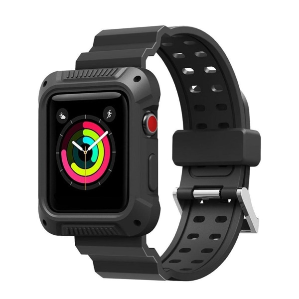 Apple Watch Series 4 44mm kellolle silikooni muovinen vaihdettava ranneke kehyksellä ja metalli soljella - Musta Black