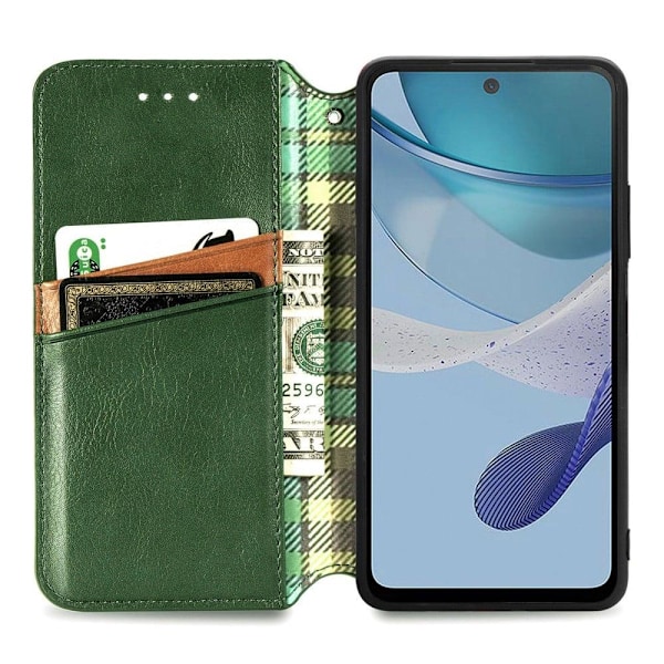 Nahkakotelo With A Stylish Rhombus Imprint For Motorola Moto G53 - Vihreä Green