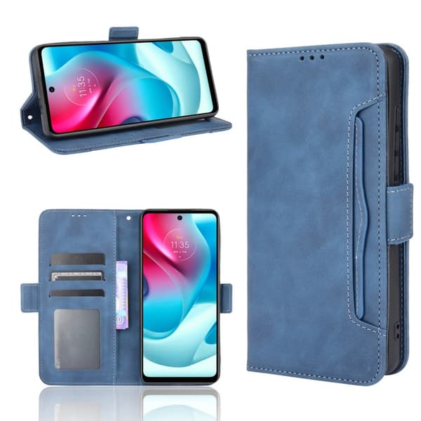 Modern-styled Læder Pung Etui til Motorola Moto G60s - Blå Blue