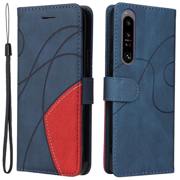 Teksturert læretui med stropp for Sony Xperia 1 IV - Blå Blue