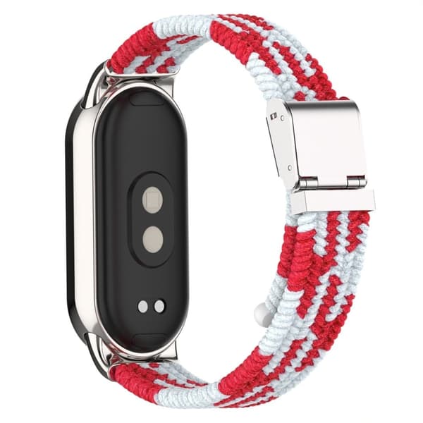 Nylonband med elastisk flätning för Xiaomi Smart Band 8 - Röd / Vit Röd