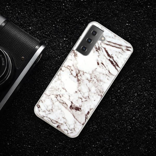 Marble Samsung Galaxy S21 Etui - Hvit / Svart White