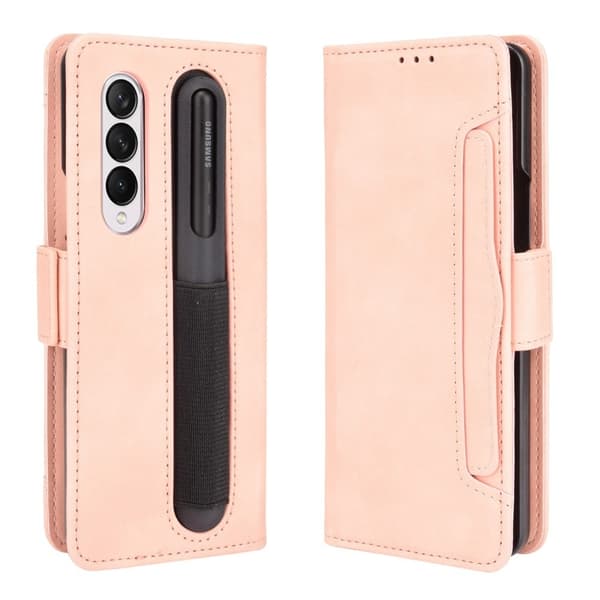 Stilfuldt Læder Etui med Pung til Samsung Galaxy Z Fold3 5G - Lyserød Pink