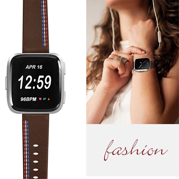Fitbit Versa 2 / Versa Lite naudannahkainen ommeltu kellonhihna - Suklaa Brown