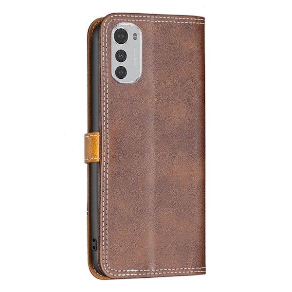 BINFEN to-farvet Motorola Moto E32 læderetui - Kaffe Brown
