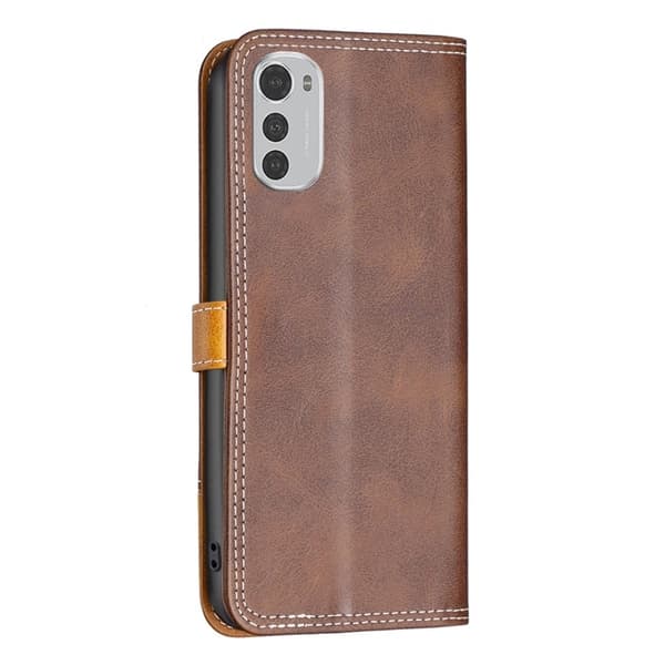 BINFEN tvåfärgat läder Motorola Moto E32 fodral - Brun Brun