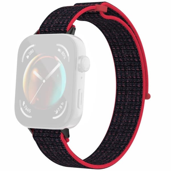 Huawei Watch Fit 3 Urrem Magic Tape Nylon Urrem - Sort / Rød Red
