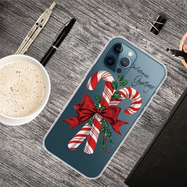 iPhone 14 Pro Max julemønstertryk mobil cover ridsefast, slankt og fleksibelt etui - Sukkerstænger Til Jul Red