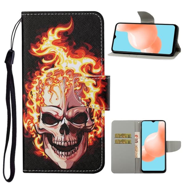Wonderland Samsung Galaxy A12 5G Flip etui - Skull in Flames Red