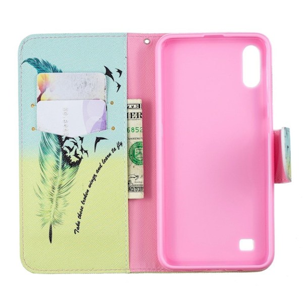 Wonderland Samsung Galaxy A10 etui - Fjermønster Multicolor