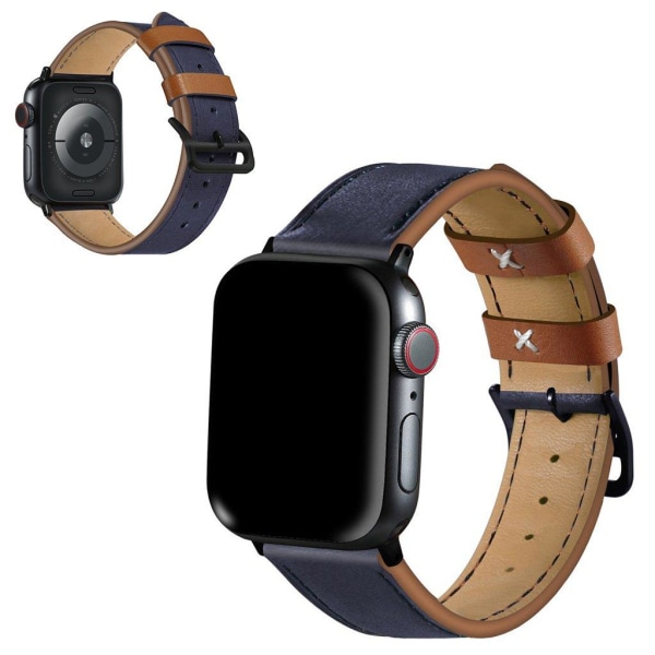 Apple Watch Series 5 40mm contrast genuine leather watch band - Blå