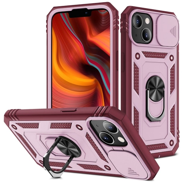 iPhone 13 6,1 tommer Indbygget Kickstand Sliding Camera Cover Anti-scratch Drop Resistant Bumpresistent and Flexible Mobile Phone Case Shell with Card Pink