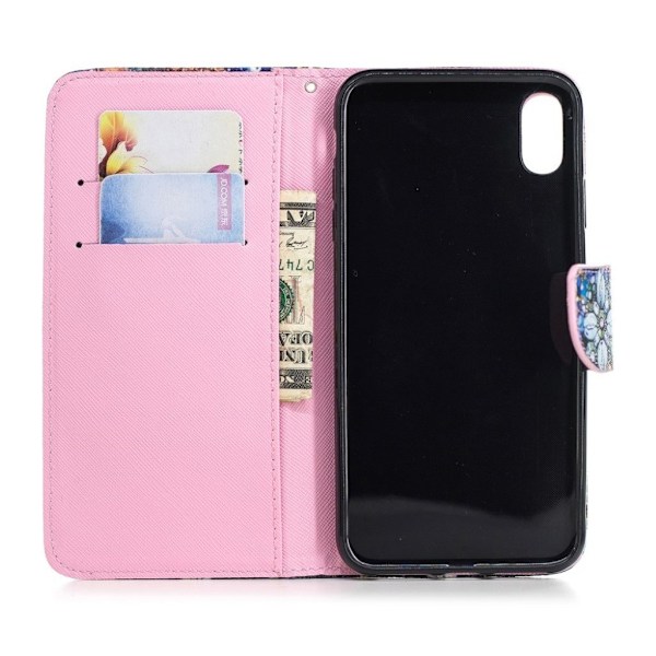 iPhone Xs Max mønstret kryds tekstur læder flip cover - Abstrakt Maleri Multicolor