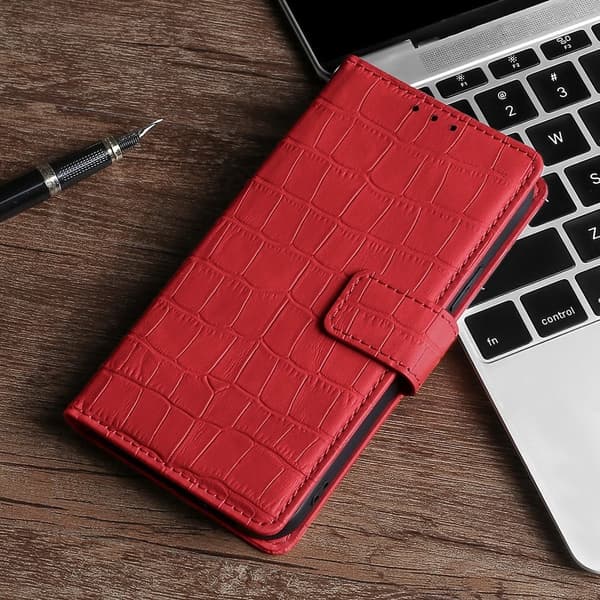 TCL 505 Phone Case Crocodile Texture Skin-Touch Leather Cover with Wallet - Red Red