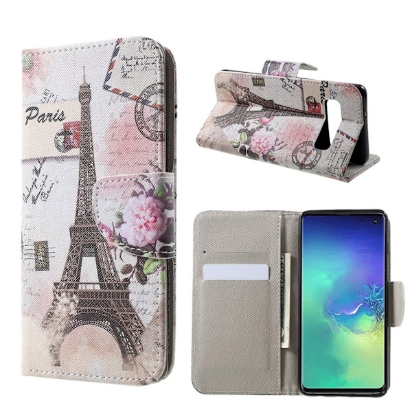 Samsung Galaxy S10 risti pintainen nahkainen flip suojakotelo - Eiffel Torni Multicolor