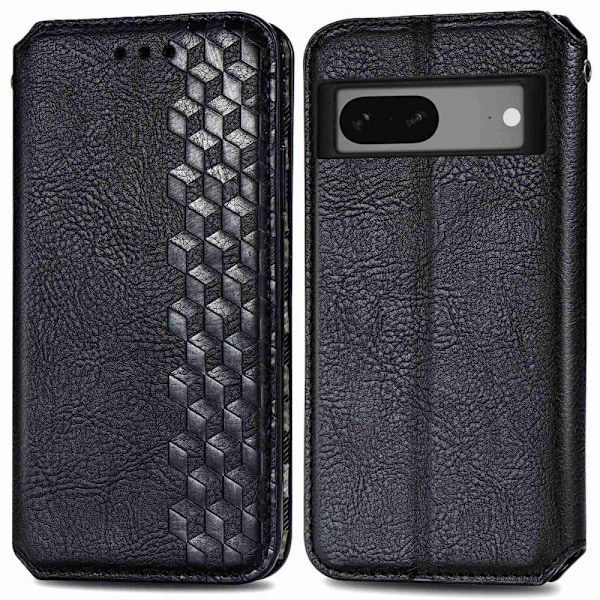 Læder Etui med A Stilfuldt Rhombus Tryk til Google Pixel 7 - Sort Black