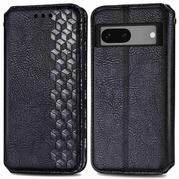 Læretui med A Stilfull Rhombus Imprint til Google Pixel 7 - Svart Black