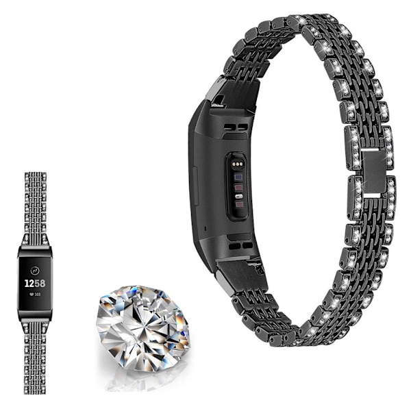 Fitbit Charge 4 / 3 cool rhinestone décor watch band - Black Svart