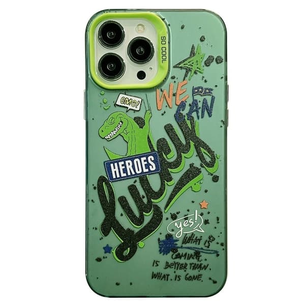 iPhone 15 Pro Case Farverigt mønstertryk Stødsikkert og fleksibelt telefon cover - Heldig Green