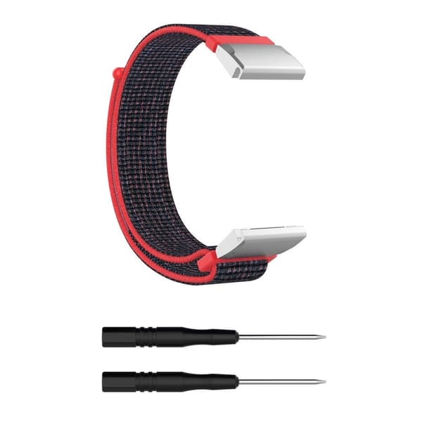 Garmin Fenix 6X / Fenix 5X / Fenix 3 nylon loop Urrem - Rød / Sort Black