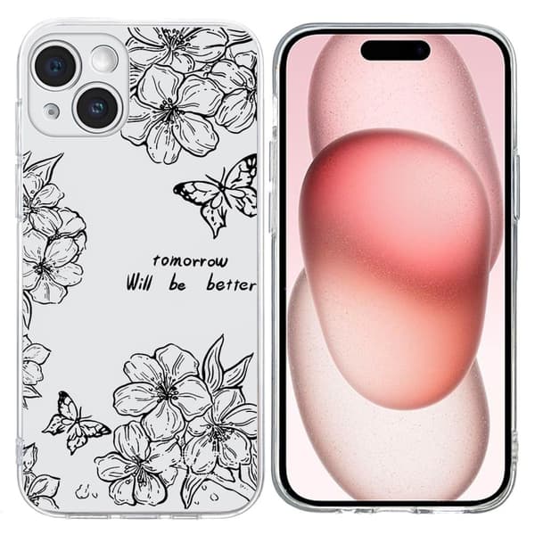 Vibe iPhone 15 deksel - Sommerfuglblomst Black