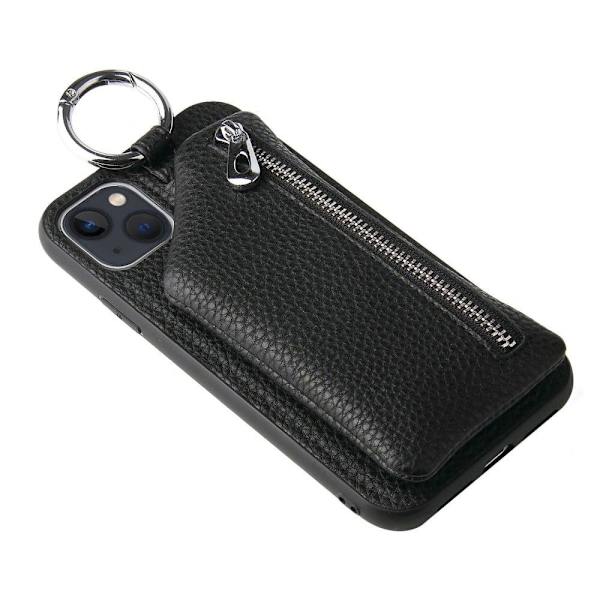 Zipper læderetui med pung til iPhone 14 - Sort Black