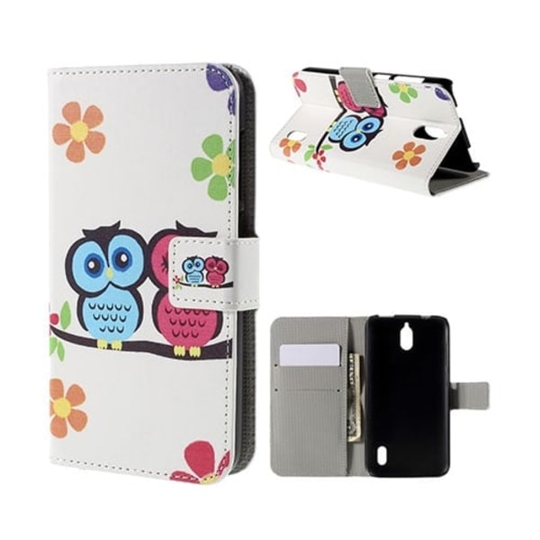 Moberg Huawei Y625 Nahkakotelo Korttitaskuilla - Pöllö Rakastavaiset Ja Kukka Multicolor