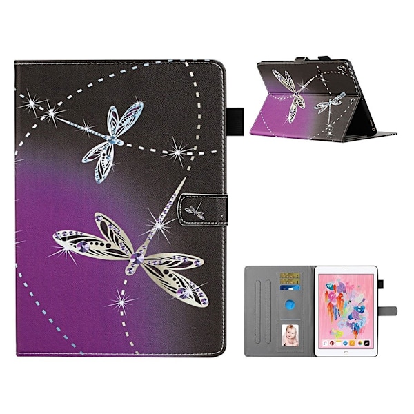 Mønstertryk Læder Kortlommer Cover Case iPad 9.7-inch (2018) / Air (2022) / (2020) / (2019) / Air (2013) / Air 2 - Dragonfly Multicolor