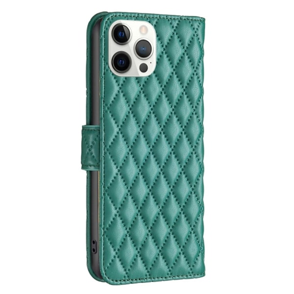 Rombemønster, matt flip-deksel for iPhone 12 Pro Max - Grønn Green