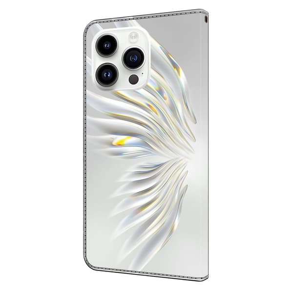 iPhone 16 Pro Max Plånboksfodral Mönster Tryck Stativ Läder Flip Telefonskal - Kristallvingar Vit