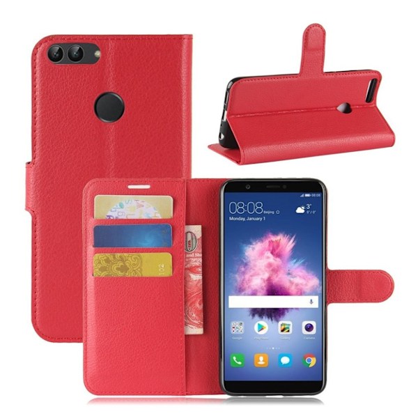Huawei P Smart etui i læder med kortholder - Rød Red