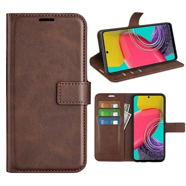 Hållbart konstläder Samsung Galaxy M53 5G fodral med plånbok - Brun Brun