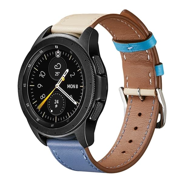 22mm Universal urrem i ægte læder - Beige / Himmelblå Blue