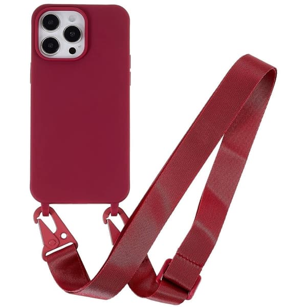 iPhone 14 Pro matt deksel med nøkkelbånd - Rød Red