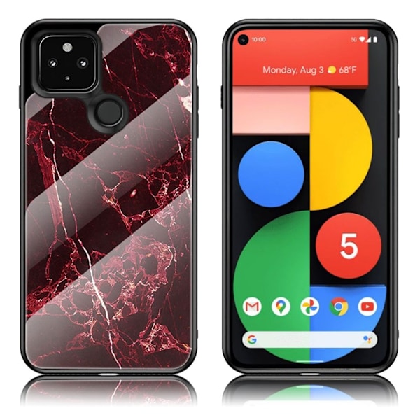 Fantasy Marmor Google Pixel 5 skal - Blodröd Marmor Röd