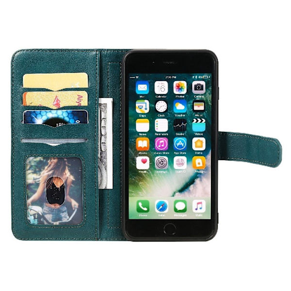 iPhone 7 Plus / iPhone 6 Plus / iPhone 6S Plus etui med pung & 10 kortpladser – Grøn Green