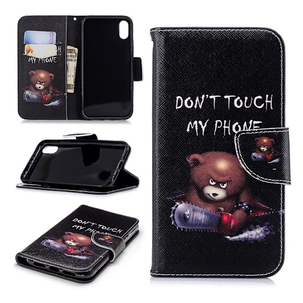 iPhone Xr læder flip cover med mønsterprint - Bjørnen Og Dens Advarsler Multicolor