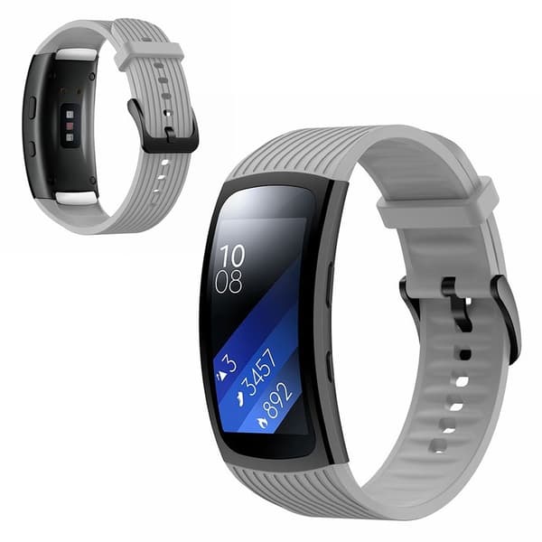 Samsung Gear Fit2 Pro silikoneurrem med lodret tråd - Grå Størrelse: L Silver grey