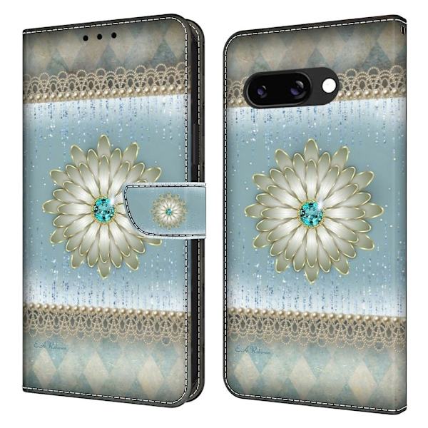 Google Pixel 9a Plånboksfodral Mönster Tryck Stativ Läder Flip Telefonskal - Blå Diamantblomma Blå