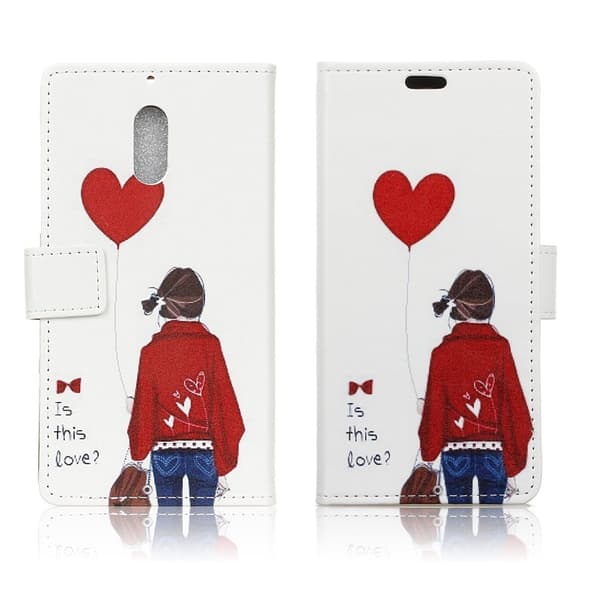 Nokia 6 Mønster PU Lær Flip Etui - Jente Holder Hjerte Ballong Multicolor