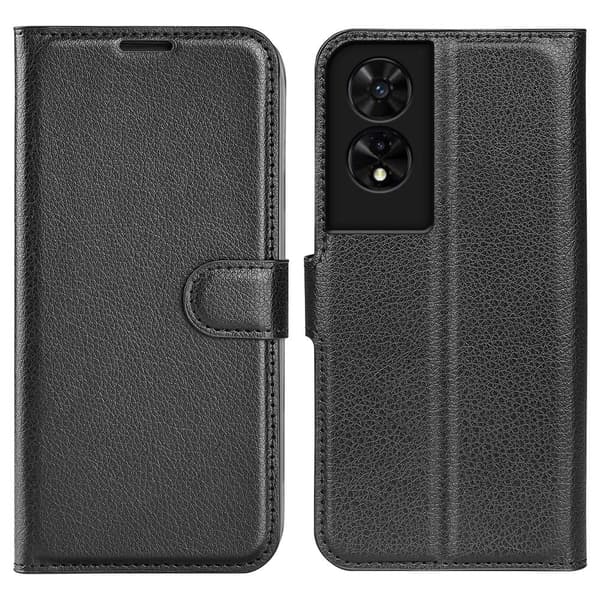 TCL 505 Case Litchi Texture Shockproof Leather Wallet Phone Cover - Black Black