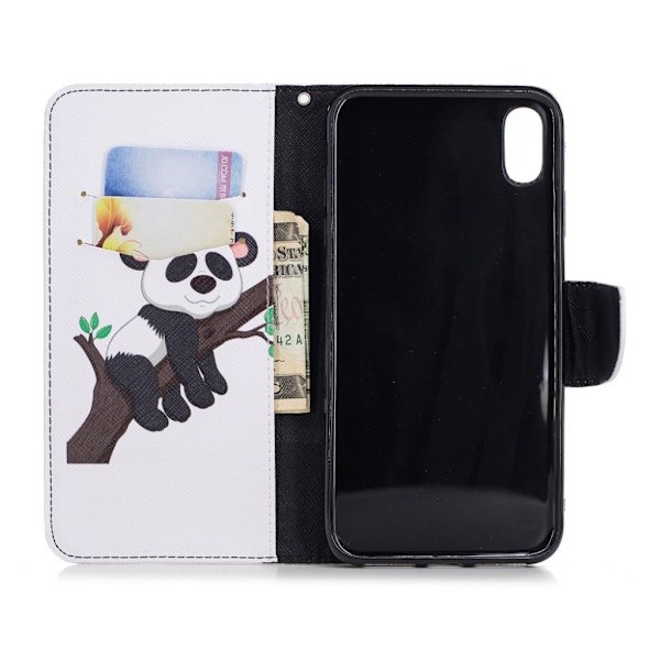 iPhone XS Max mobilfodral silikon konstläder stående plånbok - Panda klättrar träd multifärg