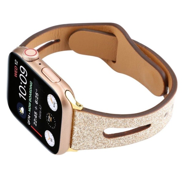 Apple Watch Series 4 44mm flash pulver ægte læder Urrem - Guld Gold