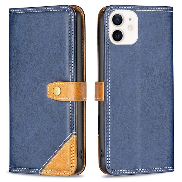 BINFEN kaksivärinen nahkakotelo iPhone 12 Mini - Sininen Blue