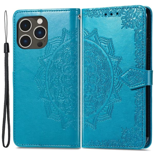 Mandala iPhone 15 Pro Max Läppäkotelo - Sininen Blue