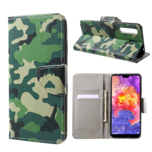 Huawei P20 Pro mønstret PU læder flip etui - Camouflage Mønster Multicolor