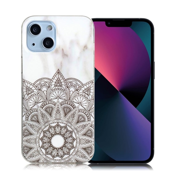 Marble iPhone 13 Suojakotelo - Mandala Flower Brown
