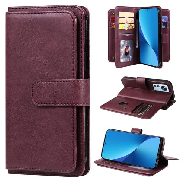 10-slot Lommebok Etui til Xiaomi 12 Lite - Vinrød Red